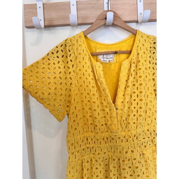 Anthropologie The Somerset Yellow Eyelet Mini Dress Small PETITE - Picture 6 of 10